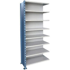 Hallowell - 8 Shelf, 800 Lb. Capacity, Closed Shelving Add-On Unit - 36 Inch Wide x 24 Inch Deep x 123 Inch High, Blue and Platinum - Strong Tooling