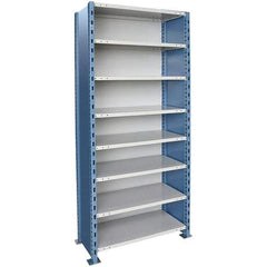 Hallowell - 8 Shelf, 450 Lb. Capacity, Closed Shelving Starter Unit - 48 Inch Wide x 18 Inch Deep x 123 Inch High, Blue and Platinum - Strong Tooling