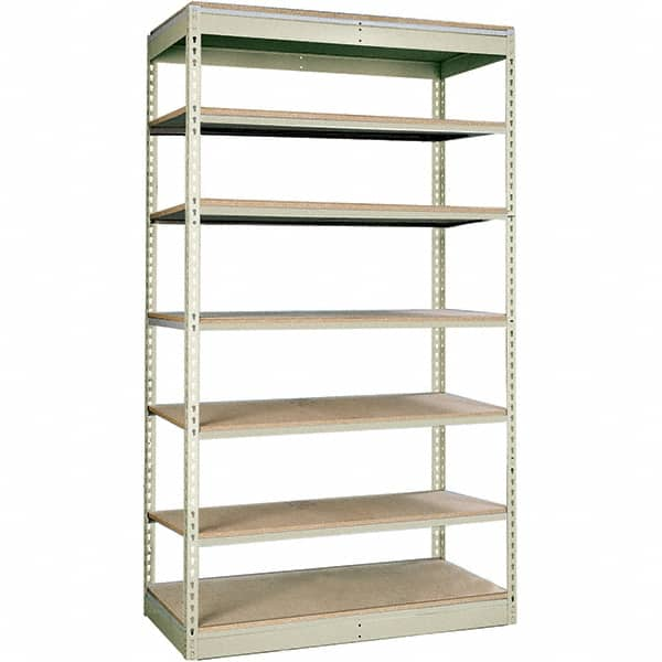 Hallowell - 7 Shelf Starter Particle Board Open Steel Shelving - 350 Lb Capacity, 48" Wide x 84" High x 12" Deep, Tan - Strong Tooling