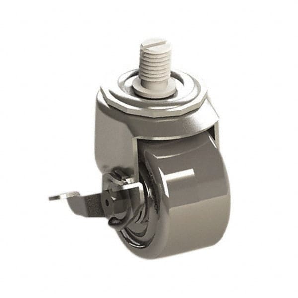 E.R. Wagner - 3" Diam x 1-3/4" Wide x 3-3/4" OAH Stem Mount Swivel Caster with Brake - Phenolic, 500 Lb Capacity, Roller Bearing, 3/4-10 x 1" Threaded Stem - Strong Tooling