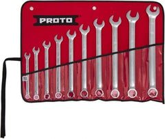 Proto - 10 Piece, 7/16" to 1", 6 Point Combination Wrench Set - Inch Measurement Standard, Full Polish Finish, Comes in Tool Roll - Strong Tooling