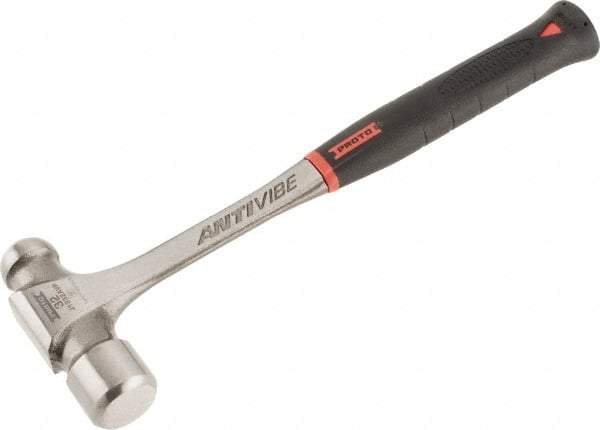 Proto - 2 Lb Head Steel Ball Pein Hammer - 14-3/4" Steel Handle with Grip, 1.61" Face Diam, 14-3/4" OAL, AntiVibe, Molded Textured Rubber Grip - Strong Tooling