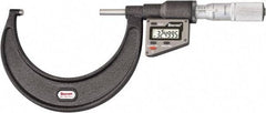 Starrett - 76 to 101 mm Range, 0.0001" Resolution, Standard Throat, Electronic Outside Micrometer - 0.0002" Accuracy, Friction Thimble, Micro Lapped Carbide Face, CR2450 Battery, Includes 3V Battery - Strong Tooling