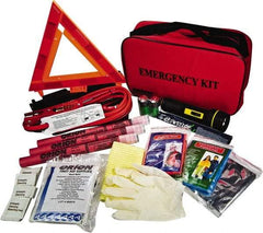 ORION Safety - 79 Piece, Emergency Roadside Safety Kit - Emergency Flares, Reflective Triangle, Flashlight, Batteries, Lightstick, Vest, Poncho, Shop Cloth, Jumper Cable, Multi-Tool, Thermal Blanket, Toweletes & First Aid Supplies - Strong Tooling