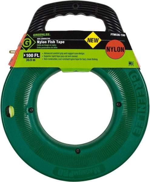 Greenlee - 100 Ft. Long x 3/16 Inch Wide, Nylon Fish Tape - 250 Lb. Pulling Strength, Includes Case - Strong Tooling