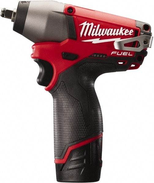 Milwaukee Tool - 3/8" Drive 12 Volt Pistol Grip Cordless Impact Wrench & Ratchet - 0 to 2,650 RPM, 0 to 3,500 BPM, 116.66 Ft/Lb Torque, 2 Lithium-Ion Batteries Included - Strong Tooling