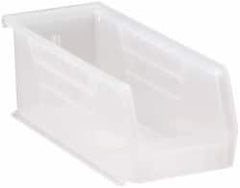 Quantum Storage - 30 Lb. Load Capacity, 10-7/8" Deep, Clear Polypropylene Hopper Stacking Bin - 4" High x 4-1/8" Wide x 10-7/8" Long - Strong Tooling