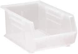 Quantum Storage - 60 Lb. Load Capacity, 13-5/8" Deep, Clear Polypropylene Hopper Stacking Bin - 6" High x 8-1/4" Wide x 13-5/8" Long - Strong Tooling