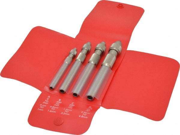 Starrett - 4 Piece 0.187" Pin Vise Set - 4" Long, 4.8mm Max Capacity, Comes in Vinyl Case - Strong Tooling