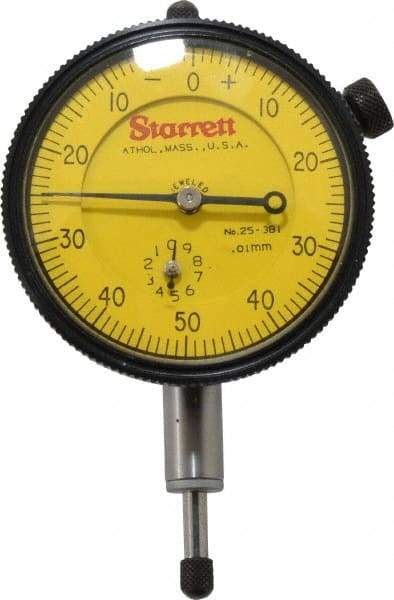 Starrett - 10mm Range, 0-50-0 Dial Reading, 0.01mm Graduation Dial Drop Indicator - 2-1/4" Dial, 1mm Range per Revolution - Strong Tooling