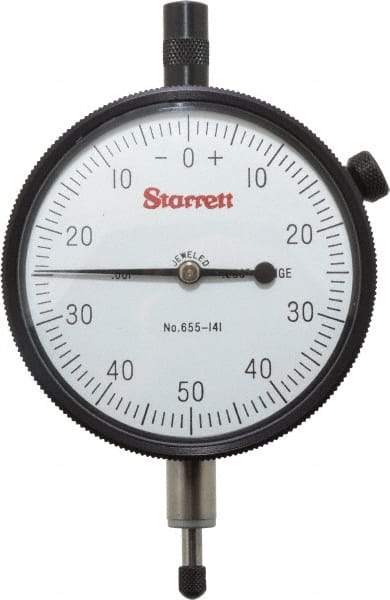 Starrett - 1/4" Range, 0-50-0 Dial Reading, 0.001" Graduation Dial Drop Indicator - 2-3/4" Dial, 0.1" Range per Revolution - Strong Tooling