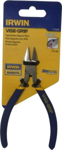 Irwin - 5" OAL, 16 AWG Capacity, Semi-Flush Diagonal Cutter - 3/4" Jaw Length x 13/16" Jaw Width, Tapered Head, Dipped Vinyl Handle - Strong Tooling