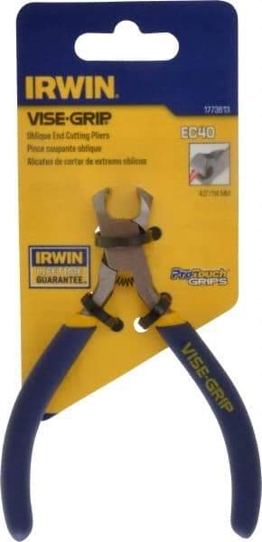 Irwin - 4-1/2" OAL, 18 AWG Capacity, Semi-Flush End Cutting Pliers - 13/16" Jaw Length x 9/16" Jaw Width, Dipped Vinyl Handle - Strong Tooling