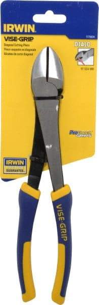 Irwin - 10" OAL, 14 AWG Capacity, Semi-Flush Diagonal Cutter - 1-7/16" Jaw Length x 1-3/16" Jaw Width, Oval Head, ProTouch Handle - Strong Tooling