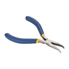 Irwin - 5" OAL, 1-1/4" Jaw Length x 9/16" Jaw Width, Long Nose Needle Nose Pliers - Serrated Jaw, Curved Head, Dipped Vinyl Handles, with Spring - Strong Tooling