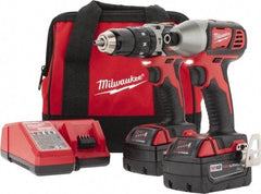 Milwaukee Tool - 18 Volt Cordless Tool Combination Kit - Includes 1/2" Hammer Drill & 1/4" Hex Compact Impact Driver, 2 Lithium-Ion Batteries Included - Strong Tooling