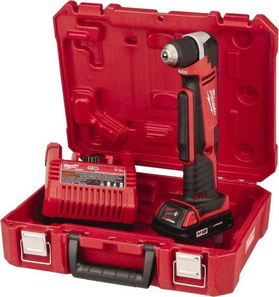 Milwaukee Tool - 18 Volt 3/8" Chuck Right Angle Handle Cordless Drill - 0-1500 RPM, Keyless Chuck, Reversible, 1 Lithium-Ion Battery Included - Strong Tooling