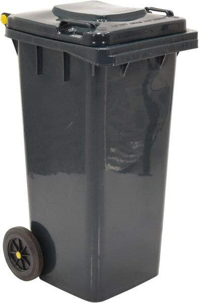 Vestil - 32 Gal Gray Square Trash Can - Polyethylene, None Graphic, 38" High x 21-13/16" Long x 18-3/4" Wide, Lid Included - Strong Tooling