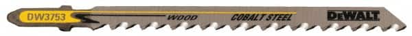 DeWALT - 4" Long, 6 Teeth per Inch, High Carbon Steel Jig Saw Blade - Toothed Edge, 1/4" Wide x 0.06" Thick, U-Shank - Strong Tooling