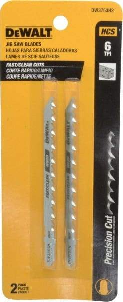 DeWALT - 4" Long, 6 Teeth per Inch, High Carbon Steel Jig Saw Blade - Toothed Edge, 1/4" Wide x 0.06" Thick, T-Shank - Strong Tooling