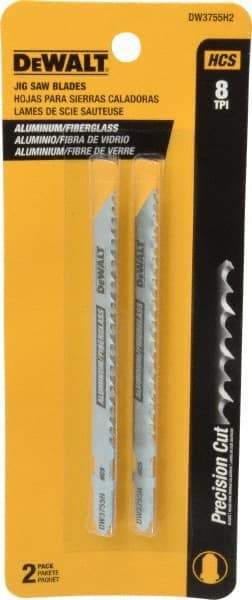 DeWALT - 4" Long, 8 Teeth per Inch, High Carbon Steel Jig Saw Blade - Toothed Edge, 1/4" Wide x 0.06" Thick, T-Shank - Strong Tooling