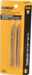 DeWALT - 4" Long, 10 Teeth per Inch, High Carbon Steel Jig Saw Blade - Toothed Edge, 1/4" Wide x 0.06" Thick, T-Shank - Strong Tooling