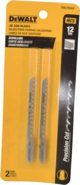 DeWALT - 3" Long, 12 Teeth per Inch, High Carbon Steel Jig Saw Blade - Toothed Edge, 1/4" Wide x 0.06" Thick, T-Shank - Strong Tooling