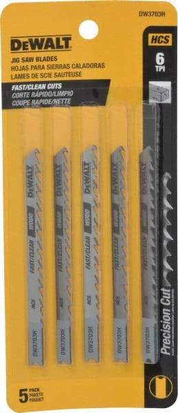 DeWALT - 4" Long, 6 Teeth per Inch, High Carbon Steel Jig Saw Blade - Toothed Edge, 1/4" Wide x 0.06" Thick, U-Shank - Strong Tooling