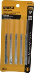 DeWALT - 3" Long, 12 Teeth per Inch, High Carbon Steel Jig Saw Blade - Toothed Edge, 1/4" Wide x 1/16" Thick, U-Shank - Strong Tooling