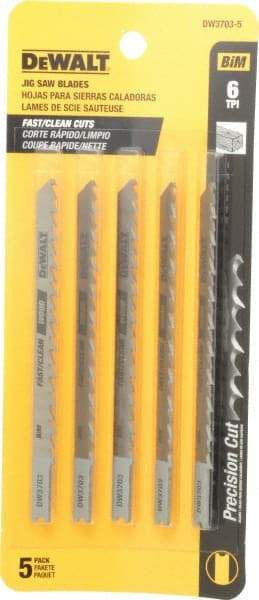 DeWALT - 4" Long, 6 Teeth per Inch, High Carbon Steel Jig Saw Blade - Toothed Edge, 1/4" Wide x 0.06" Thick, U-Shank - Strong Tooling