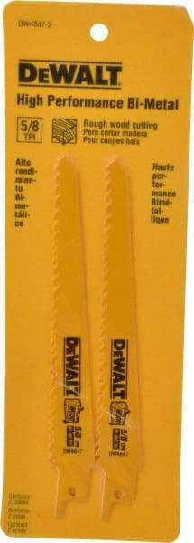 DeWALT - 6" Long, Bi-Metal Reciprocating Saw Blade - Tapered Profile, 5 to 8 TPI, Toothed Edge, Universal Shank - Strong Tooling