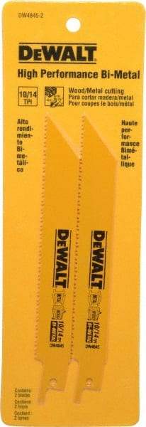 DeWALT - 6" Long x 3/4" Thick, Bi-Metal Reciprocating Saw Blade - Straight Profile, 10 to 14 TPI, Toothed Edge, Universal Shank - Strong Tooling