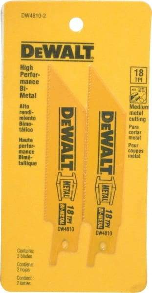 DeWALT - 4" Long x 3/4" Thick, Bi-Metal Reciprocating Saw Blade - Straight Profile, 18 TPI, Toothed Edge, Universal Shank - Strong Tooling