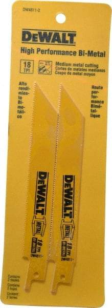 DeWALT - 6" Long x 3/4" Thick, Bi-Metal Reciprocating Saw Blade - Straight Profile, 18 TPI, Toothed Edge, Universal Shank - Strong Tooling