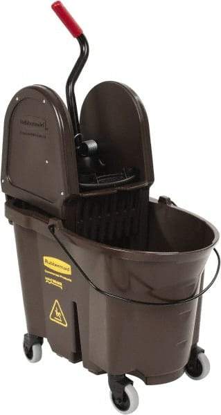 Rubbermaid - 35 Qt Plastic Bucket & Wringer - 20-1/8" Long x 36-1/2" High x 15-3/4" Wide, Brown - Strong Tooling