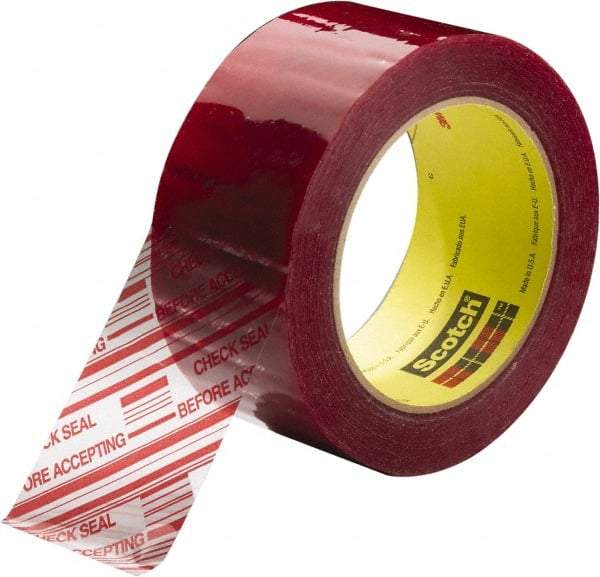 3M - 3" x 110 Yd Clear & Red Rubber Adhesive Sealing Tape - Polypropylene Film Backing, 1.9 mil Thick, 44 Lb Tensile Strength, Series 3779 - Strong Tooling