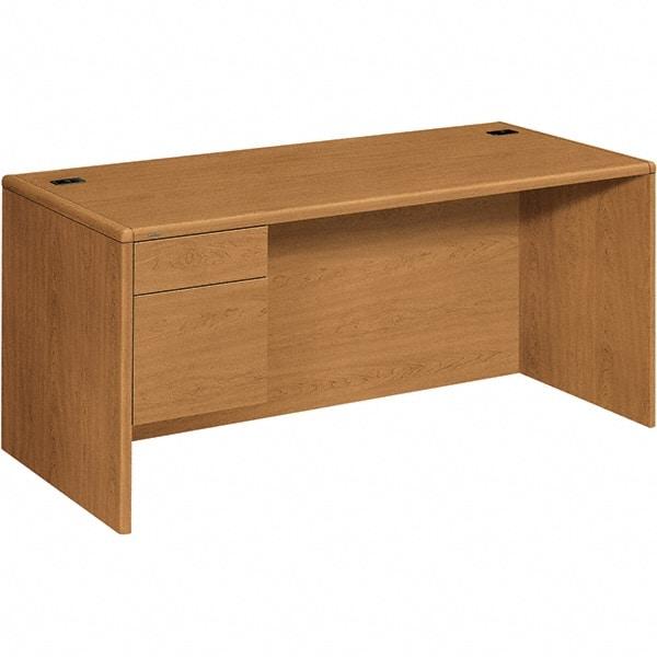 Hon - High-Pressure Laminate Left Pedestal Desk with Center Drawer - 66" Wide x 30" Deep x 29-1/2" High, Harvest - Strong Tooling