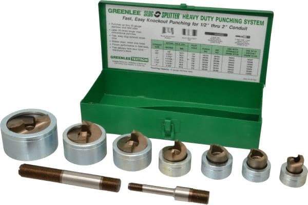 Greenlee - 17 Piece, 2" Punch Hole Diam, Hydraulic Knockout Set - Round Punch, 10 Gage Mild Steel - Strong Tooling