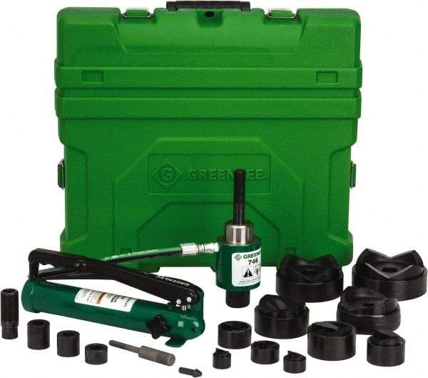 Greenlee - 20 Piece, 4" Punch Hole Diam, Hydraulic Knockout Set - Round Punch, 10 Gage Mild Steel - Strong Tooling