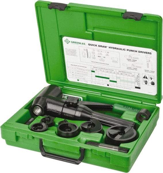 Greenlee - 9 Piece, 2" Punch Hole Diam, Hydraulic Punch Driver Kit - Round Punch, 10 Gage Mild Steel - Strong Tooling