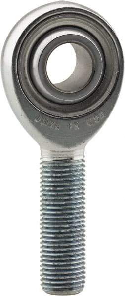 Made in USA - 7/16" ID, 1-1/8" Max OD, 10,290 Lb Max Static Cap, Plain Male Spherical Rod End - 7/16-20 LH, 1-3/8" Shank Length, Alloy Steel with Steel Raceway - Strong Tooling