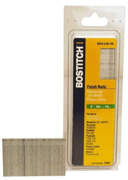 Stanley Bostitch - 16 Gauge 2" Long Finishing Nails for Power Nailers - Steel, Galvanized Finish, Straight Stick Collation, Chisel Point - Strong Tooling