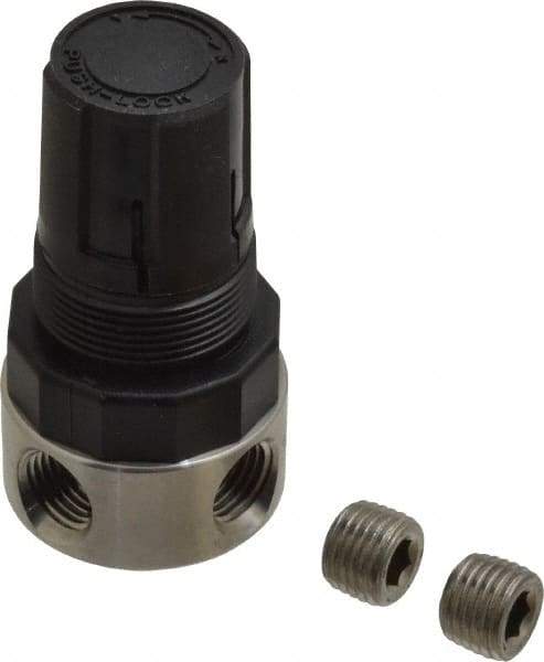 Parker - 1/4 NPT Port, 12 CFM, Stainless Steel Miniature Regulator - 0 to 125 psi Range, 300 Max psi Supply Pressure, 1/4" Gauge Port Thread, 1.56" Wide x 3.06" High - Strong Tooling