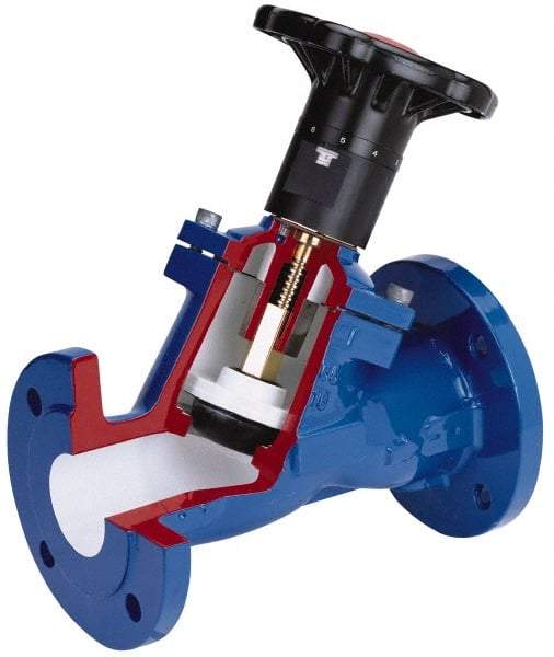 NIBCO - 10" Pipe, Flanged End Connections, Y Pattern Calibrated Balance Valve - 33-1/2mm Long, 449mm High, 200 Max psi, Iron Body - Strong Tooling