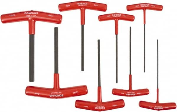 Bondhus - 8 Piece T-Handle Cushion Grip Hex Key Set - Hex Range 2 to 10mm, 6" OAL, Protanium High Torque Steel - Strong Tooling