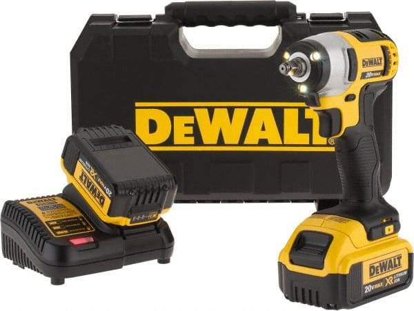 DeWALT - 3/8" Drive 20 Volt Mid-Handle Cordless Impact Wrench & Ratchet - 2,300 RPM, 0 to 2,700 BPM, 130 Ft/Lb Torque, 2 Lithium-Ion Batteries Included - Strong Tooling