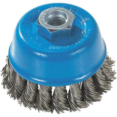 WALTER Surface Technologies - 3" Diam, 5/8-11 Threaded Arbor, Stainless Steel Fill Cup Brush - 0.015 Wire Diam, 12,000 Max RPM - Strong Tooling