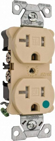 Cooper Wiring Devices - 125 VAC, 20 Amp, 5-20R NEMA Configuration, Ivory, Hospital Grade, Self Grounding Duplex Receptacle - 1 Phase, 2 Poles, 3 Wire, Flush Mount, Chemical, Impact and Tamper Resistant - Strong Tooling