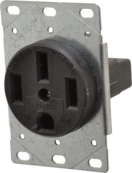 Cooper Wiring Devices - 125/250 VAC, 50 Amp, 14-50R NEMA Configuration, Black, Industrial Grade, Ungrounded Single Receptacle - 1 Phase, 3 Poles, 3 Wire, Flush Mount, Corrosion Resistant - Strong Tooling