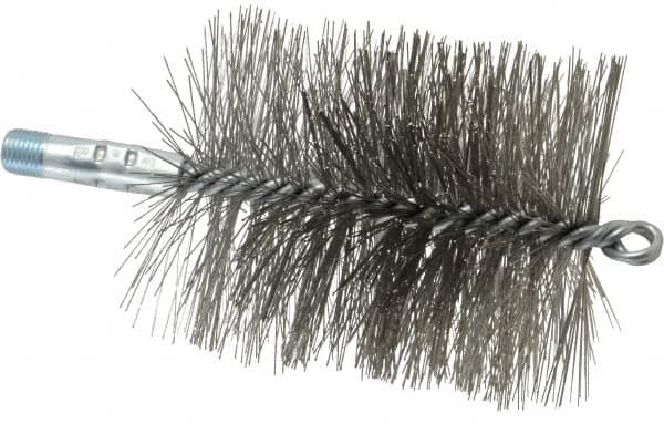 Schaefer Brush - 4-1/2" Brush Length, 3-3/4" Diam, Double Stem, Double Spiral Tube Brush - 7-1/4" Long, Stainless Steel, 1/4" NPSM Male Connection - Strong Tooling